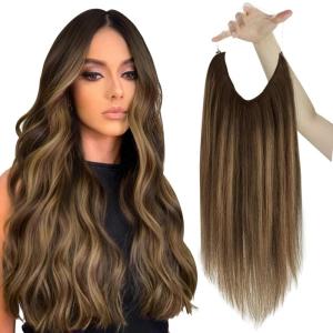 2 Packs: Tape in Hair Extensions 18inch and Wire Hair Extensions 16inch Dark Brown with Caramel Blonde 130g