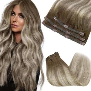2Packs Sunny Tape in Hair Extensions and 3pcs Clip in Hair Extensions Brown Blonde 70g