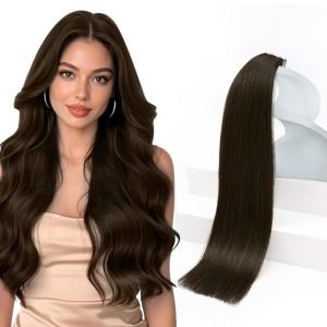 Add Volume 2 Packs Sunny Hair Dark Brown Tape in Hair Extensions 18 inch 20Pcs and Weft Hair Extensions Human Hair 18 Inch Dark Brown