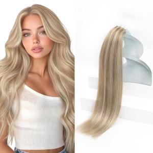 Sunny Hair 20Pcs 50g 18inch Black Brown Balayage Caramel Blonde Hair Bundle Tape in Hair Extensions with Remy Tape in Txtensions for Women Wedding Hair 2 Packs
