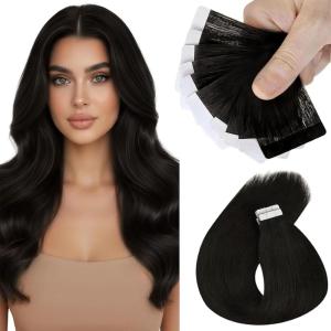 Sunny Hair Black Tape in Hair Extensions Human Hair 18 inch Remy Human Hair Tape in Extensions for Women 10Pcs 25g