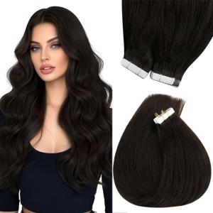 Sunny Hair Tape in Hair Extensions Color#1 Jet Black 22inch Bundle with Color#2 Darkest Brown 22inch