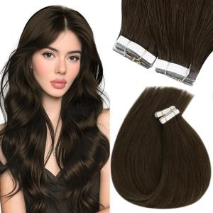 Sunny Hair Tape in Hair Extensions Color#2/2/6 Darkest Brown Ombre Medium Brown Balayage 18inch Bundle with Color#4 Dark Brown 18inch