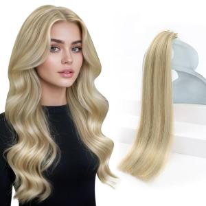 Sunny Hair Tape in Hair Extensions Real Human Hair Invisible Remy Hair Extensions Tape ins for Women Dark Blonde Highlights Light Blonde 16 inch 20Pcs 50G