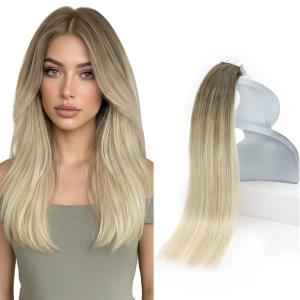 Sunny Hair Tape in Hair Extensions Real Human Hair Invisible Remy Hair Extensions Tape ins for Women Light Brown Root to Platinum Blonde Balayage 18 inch 20Pcs 50G