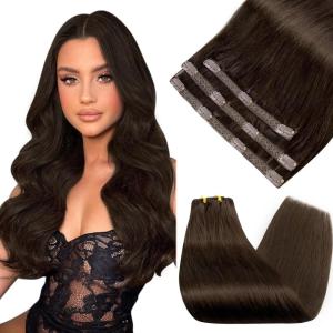 Sunny Tape in Hair Extensions and 3pcs Clip in Hair Extensions Darkest Brown 70g