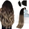 Sunny Hair 14 Inch U Tip Human Hair Extensions, Black Ombre Dark Brown Balayage Medium Ash Blonde, Natural Blends, Soft Keratin Tips, Ideal for Women with Dimensional Color, 50g