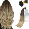 Sunny Hair 16 Inch K Tip Real Human Hair Extensions, Dark Roots to Golden Brown Mix Blonde, Soft Keratin Bonds Hair Vtip for Easy Application, Provides Natural Volume for Weekend Activities, 50g