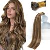 Sunny Hair 50g 16 Inch Soft I Tip Hair Extensions, Brown Highlight Blonde, Invisible Pre-Bonded Itips, Cold Fusion, Provides Seamless Blend for Weddings and Evening Parties