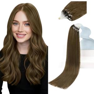 Sunny Hair Micro Link Hair Extensions Human Hair Cool Brown Beads Hair Extensions Easy to Install Pre Bonded Human Hair 14inch 50g
