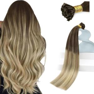 Sunny Hair Keratin Tip Hair Extensions Human Hair Flat Tip Hair Extension Brown Balayage Blonde Human Hair Keratin Extensions 50g 22inch