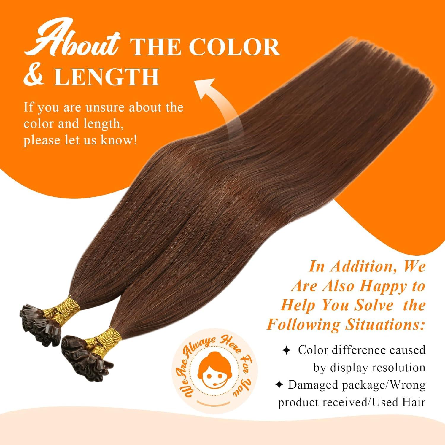 imageSunny Hair 24 Inch K Tip Real Human Hair Extensions Auburn Invisible Keratin Tips Soft Texture Easy to Maintain for Wedding Wear Provides Length for Ceremony Photos and Reception Dances 50g
