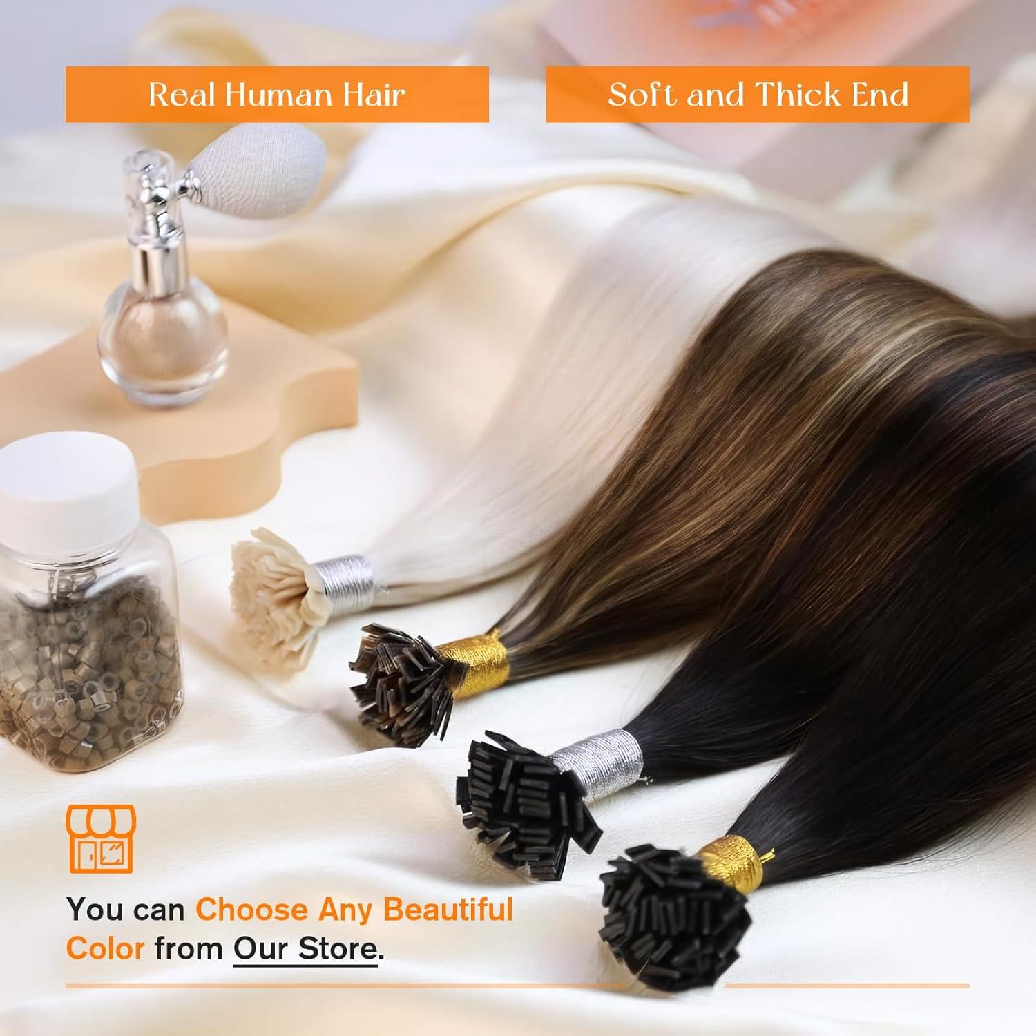 imageSunny Hair Flat Tip Hair Extensions Human Hair Keratin Human Hair Extensions 24inch Balayage Blonde Keratin Tips Hair Extensions Human Hair 50g 50s