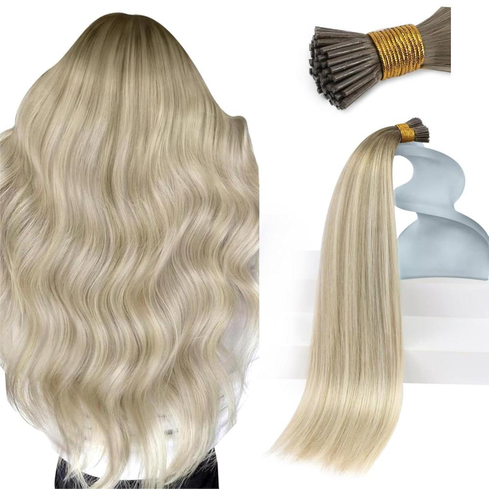 imageSunny Hair 20 Inch Itip Human Hair Extensions Blonde Balayage PreBonded Hair for Women with Active Lifestyles Maintains Color Consistency for Anniversary Parties and Destination Weddings 50g