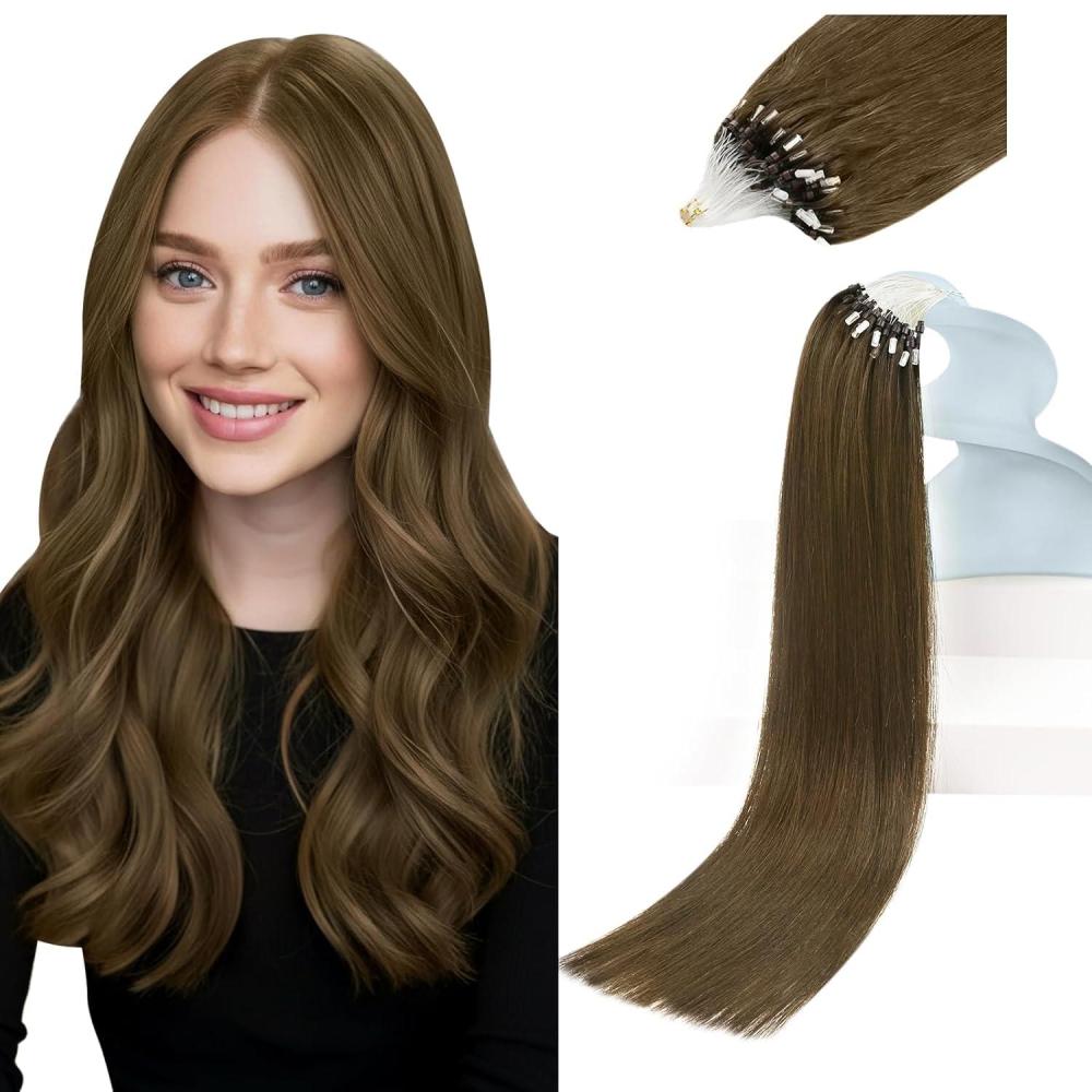imageSunny Hair 20 Inch Micro Bead Human Hair Extensions Cool Brown Cold Fusion Soft Micro Link Invisible Tips Natural Movement Adds Fullness for Night Out Gatherings and Formal Dinners 50g