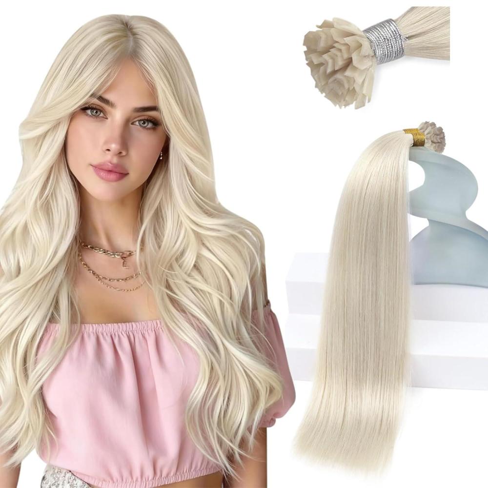 imageSunny Hair 24 Inch K Tip Hair Extensions Real Human Hair Blonde V Tips Adds Length for Weddings Evening Parties and Professional Events for Women Seeking Fuller Look 50g