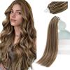 Sunny Hair Brown Micro Link Hair Extensions Human Hair Soft Microloop Hair Extensions Human Hair Dark Brown Highlight Caramel Blonde Cold Fusion Extensions Real Human Hair for Women 20inch 50g