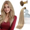 Sunny Hair Flat Tip Hair Extensions Human Hair 24 inches Ktip Human Hair Extensions Light Brown with Blonde Keratin Tip Real Human Hair Extensions 50g