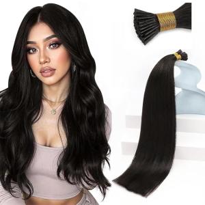 Sunny Hair 24inch I Tips Hair Extensions Human Hair Invisible Human Hair Itip Extensions Natural Black Pre Bonded Hair 50g