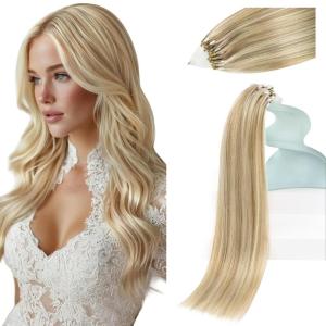 Sunny Hair Micro Link Hair Extensions, Micro Bead Hair, Golden Blonde Highlight Light Blonde, 20 Inch Armpit Level Length, Suitable for Weddings, Social Events, and Professional Settings, 50g