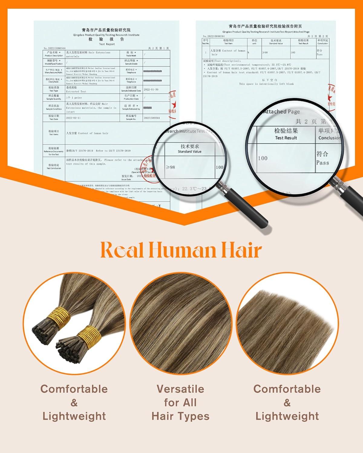 imageSunny Hair 50g 14 Inch I Tip Hair Extensions Real Human Hair Brown Highlight Blonde for Party Use Adds Natural Highlights for Birthday Parties and Night Out Gatherings Prevents Brassiness