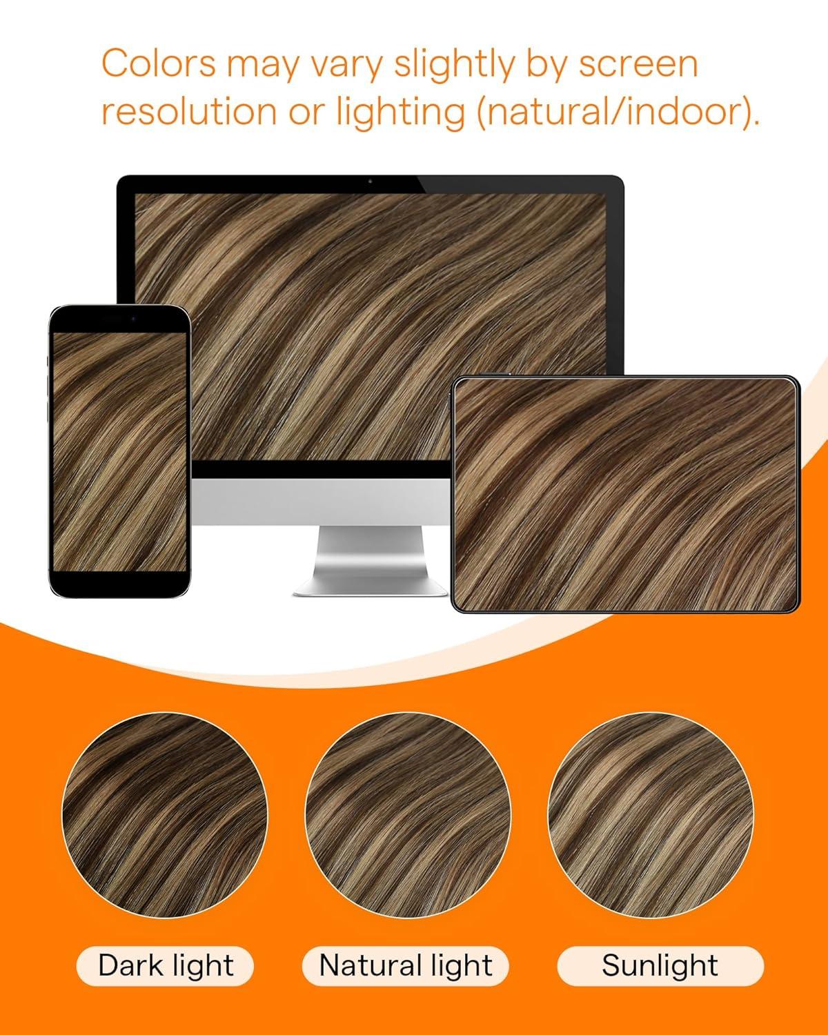 imageSunny Hair Micro Beads Hair Extensions Ease of use Microlink Hair Extensions Human Hair Dark Brown Highlight Caramel Blonde Cold Fusion for Women 14inch 50g