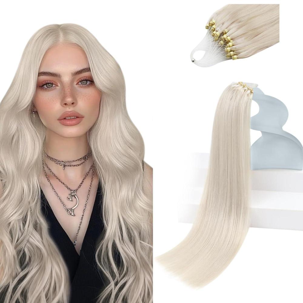 imageSunny Hair Micro Link Hair Extensions Human Hair 24inch Micro Beads Hair Extensions Platinum Blonde Microlink Hair Extensions Human Hair Fit Any Occasion Fusion Natural Look 55g