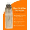 Sunny Hair Micro Link Hair Extensions Human Hair Add Length Micro Hair Extensions Human Hair Ash Blonde Balayage Platinum Blonde Micro Loop Hair Extensions Long Straight Hair 24inch 50g