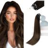 Sunny Hair 24 Inch Microlink Hair Extensions Human Hair, Dark Brown Balayage with Medium Brown, 50g Beaded Strands, Provides Natural Fullness for Formal Events, Evening Parties, and Social Occasions