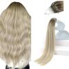Sunny Hair Micro Link Hair Extensions Human Hair Add Length Micro Hair Extensions Human Hair Ash Blonde Balayage Platinum Blonde Micro Loop Hair Extensions Long Straight Hair 24inch 50g