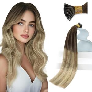 Sunny Hair I Tip Hair Extensions Human Hair Dark Brown Ombre Golden Blonde Mix Light Blond I Tip Hair Extension Invisible Itip Human Hair Extensions Natural Blends Itips 14inch 50g