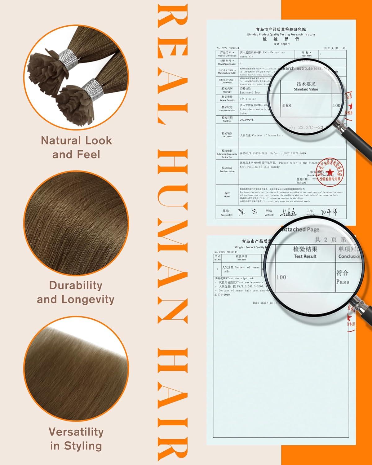imageSunny Hair 24 Inch K Tip Human Hair Extensions Light Brown Color Keratin Vtip Bonds for Party Looks and Special Events Adds Length and Volume for Dramatic Look for Evening Celebrations 50g