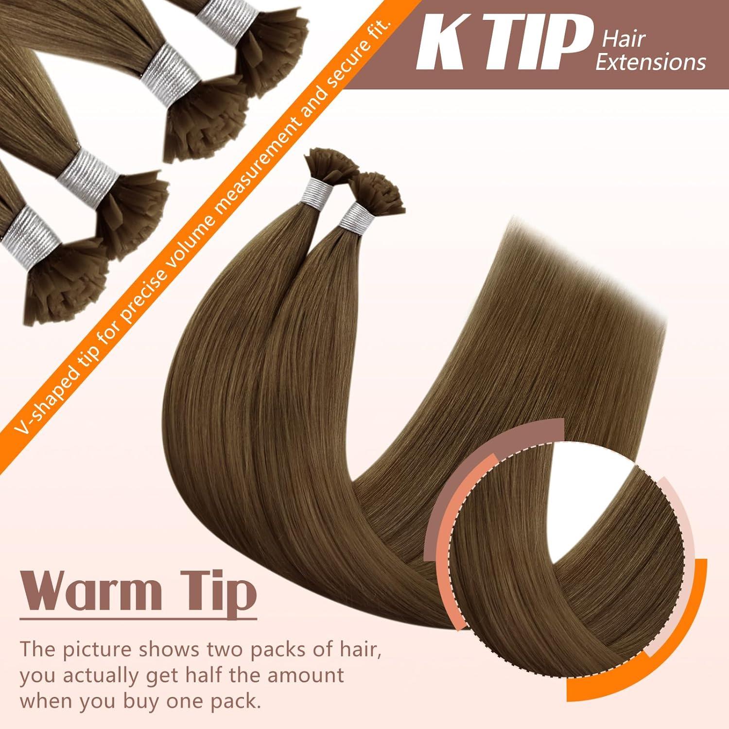 imageSunny Hair 24 Inch K Tip Human Hair Extensions Light Brown Color Keratin Vtip Bonds for Party Looks and Special Events Adds Length and Volume for Dramatic Look for Evening Celebrations 50g