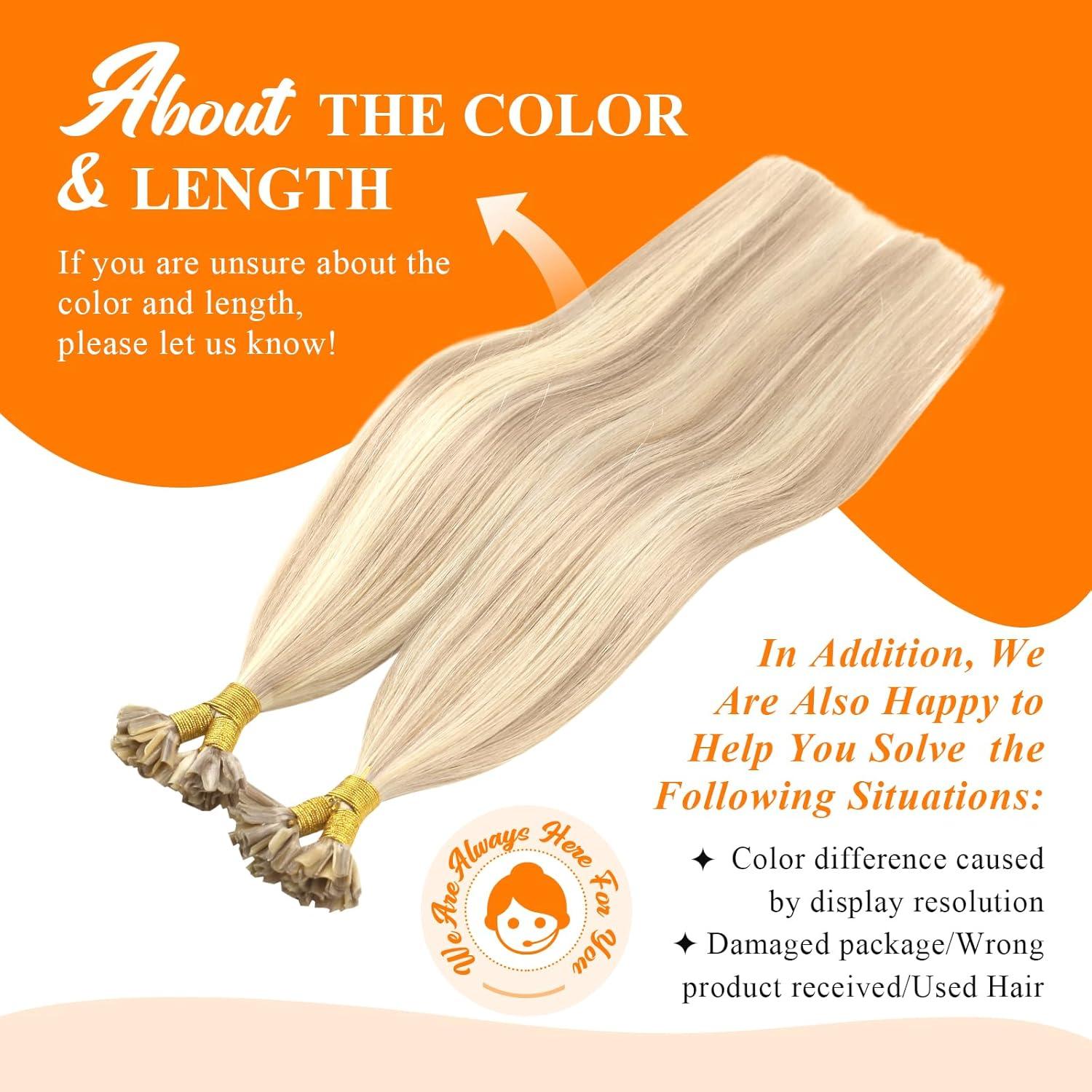 imageSunny Hair 24 Inch U Tip Hair Extensions Ash Blonde Highlights Bleach Blonde Natural Length For Party Wear Provides Volume for Night Out Gatherings and Destination Weddings 50g
