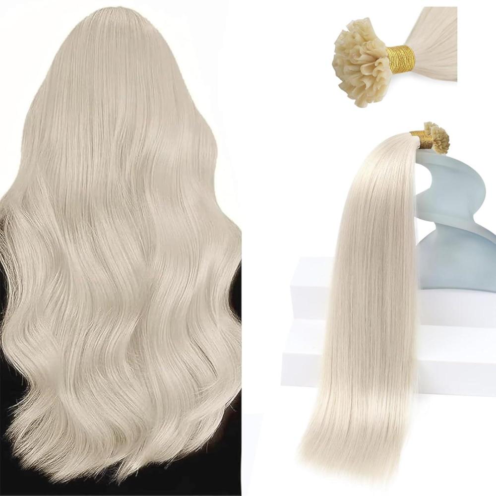 imageSunny Hair 24 Inch Long U Tip Hair Extensions White Blonde Soft Keratin Bond Invisible Tips Natural Length Creates Dramatic Length Change for Evening Galas and Destination Weddings 50g