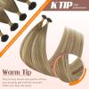 Sunny Hair 22 Inch K Tip Human Hair Extensions, Ombre Ash Brown to Blonde Mix with Light Blonde, Keratin Hair V Tips, for Evening Celebrations, Parties, and Formal Occasions, 50g