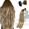 Sunny Hair 14 Inch U Tip Hair Extensions, Balayage Chestnut Brown with Blonde Ombre, Soft Keratin Tips, Invisible Bonds, Adds Dimension for Brunch Parties and Casual Social Events, 50g