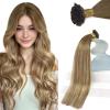 Sunny Hair 22 Inch K Tip Human Hair Extensions, Ombre Ash Brown to Blonde Mix with Light Blonde, Keratin Hair V Tips, for Evening Celebrations, Parties, and Formal Occasions, 50g