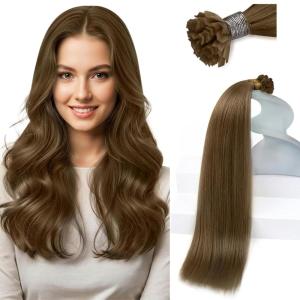 Sunny Hair 14 Inch K Tip Human Hair Extensions, Light Brown, Soft Keratin Vtips, Natural Blends, Suitable for Social Events, Evening Parties, and Professional Settings, 50g