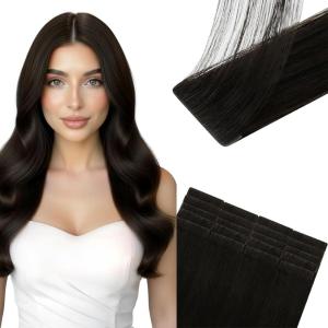Sunny Hair Invisible Injected Tape in Hair Extensions Human Hair, Darkest Brown 50g 16inch 20Pcs, Invis Edge Tape, Seamless Straight Hair Extensions for a Fuller Look