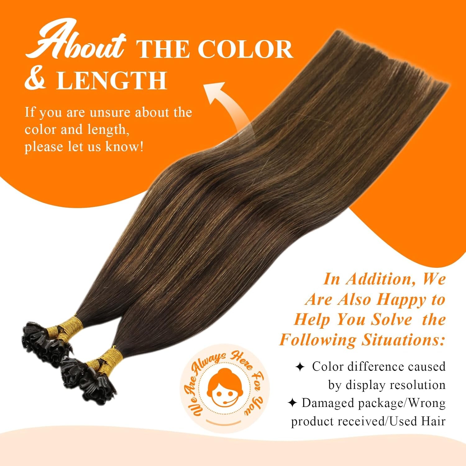 imageSunny Hair 16 Inch U Tip Hair Extensions Human Hair Brown Balayage Natural Blends Soft K Tip Designed for Women Seeking Seamless Color Transition 50g