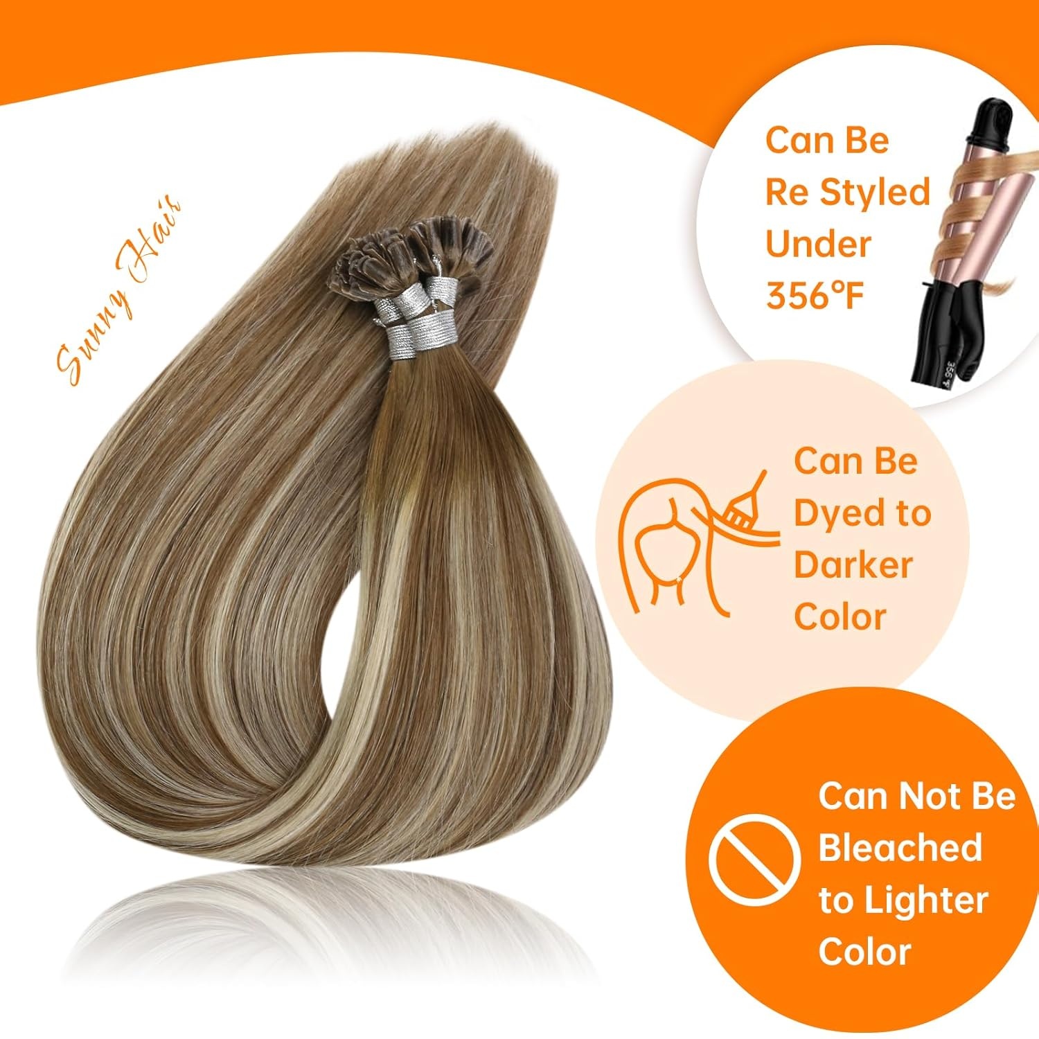 imageSunny Hair 22 Inch U Tip Human Hair Extensions Balayage Blonde Keratin Tips 50g for Wedding Wear Prevents Color Mismatch for Brides with Highlighted Hair