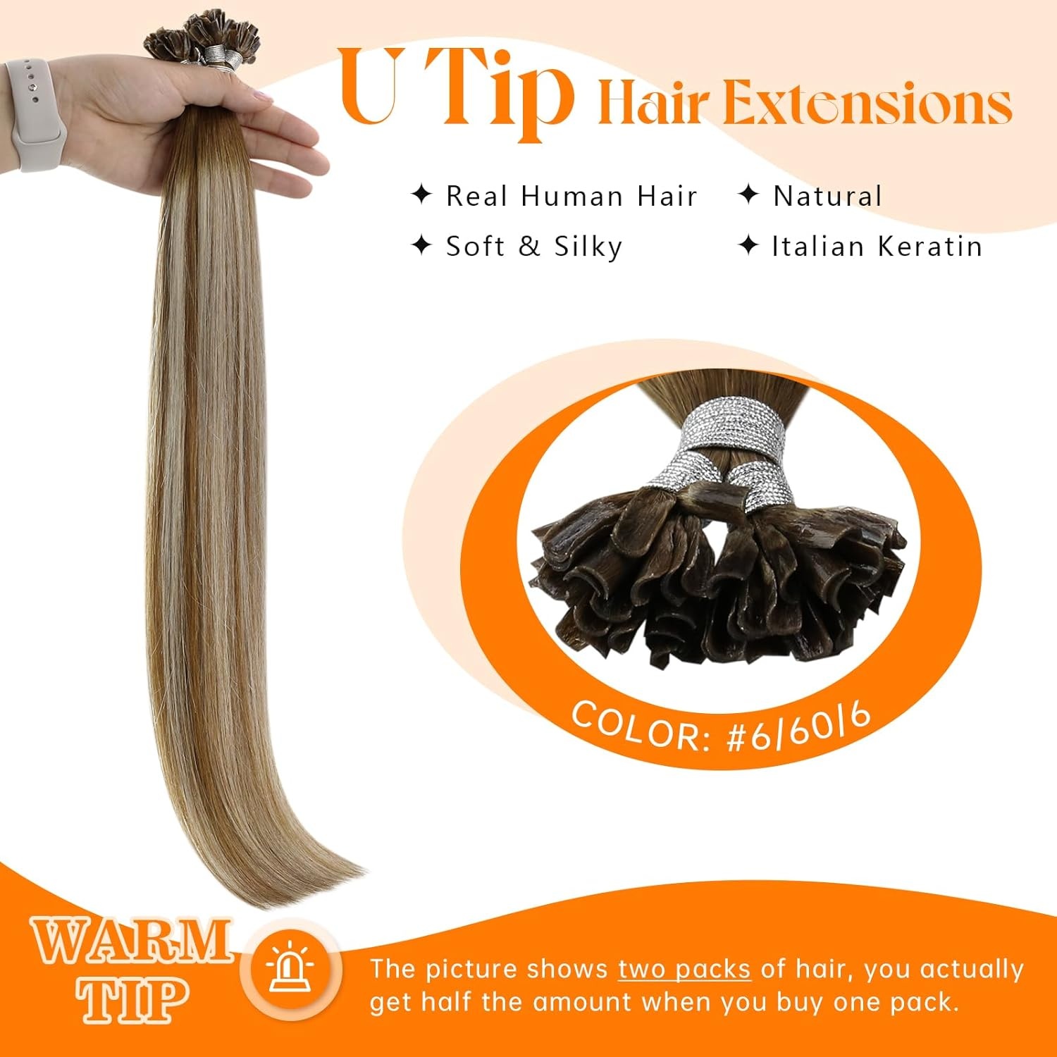 imageSunny Hair 22 Inch U Tip Human Hair Extensions Balayage Blonde Keratin Tips 50g for Wedding Wear Prevents Color Mismatch for Brides with Highlighted Hair