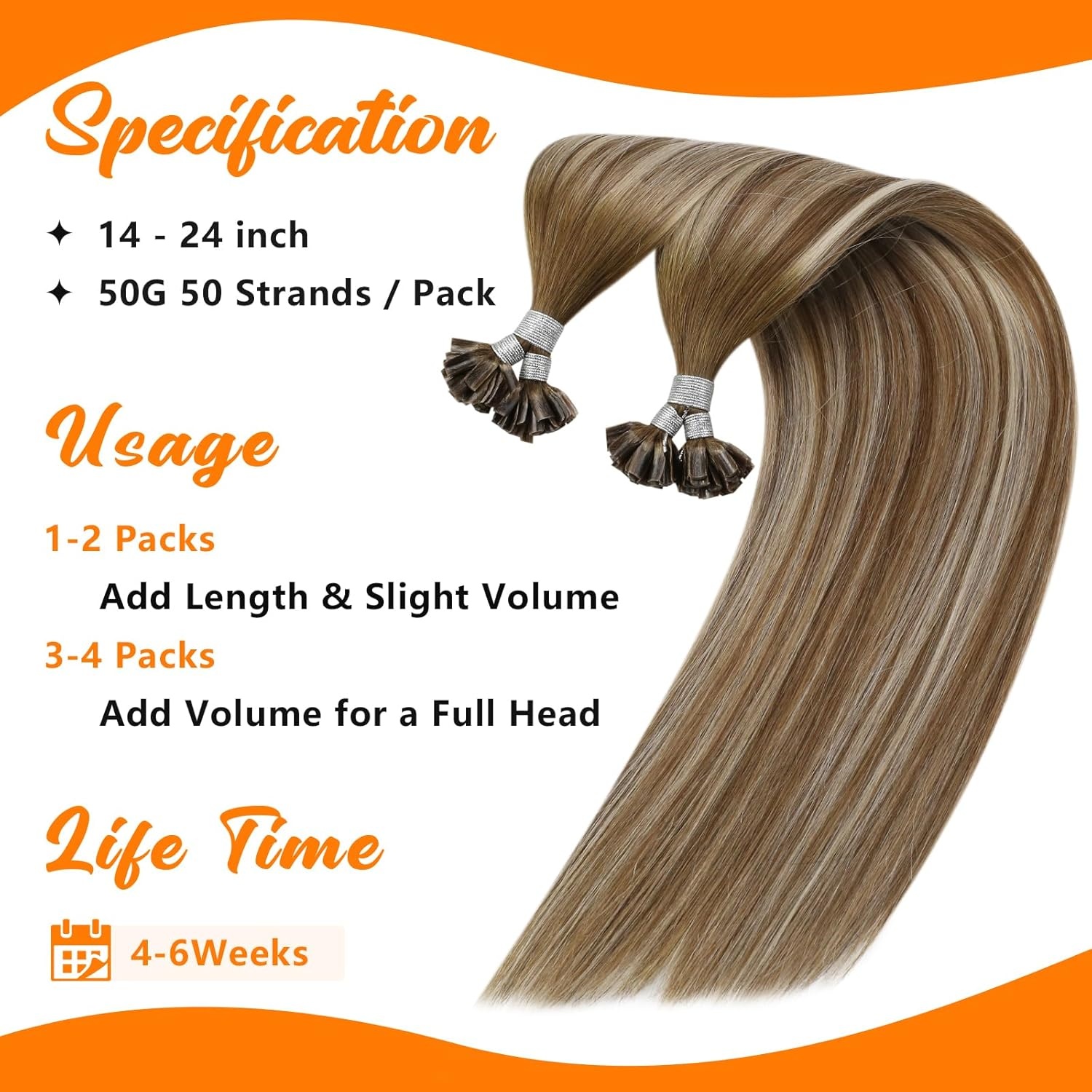 imageSunny Hair 22 Inch U Tip Human Hair Extensions Balayage Blonde Keratin Tips 50g for Wedding Wear Prevents Color Mismatch for Brides with Highlighted Hair