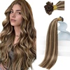 Sunny Hair 14 Inch K Tip Real Human Hair Extensions, Soft Keratin Tips, Medium Brown with Caramel Blonde Highlights, Fusion Design, for Weddings, Parties, and Night Out Events, 50g