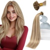 Sunny Hair Flat Tip Hair Extensions Light Brown with Blonde Keratin Human Hair Extensions 18inch Hair Extensions Real Human Hair Keratin Bonds 50g