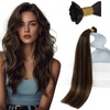 Sunny Hair K Tip Real Human Hair Extensions, Dark Brown with Medium Brown, Invisible Fusion, Provides Natural Fullness for Formal Occasions and Social Gatherings, 50g 14 Inch