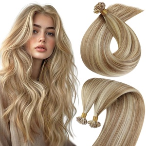 Sunny Hair 20 Inch K Tip Real Human Hair Extensions, Light Brown Mix Platinum Blonde, Fusion Keratin Vtip Bonds, Soft Texture, Adds Volume and Length for Work and Casual Outings, 50g