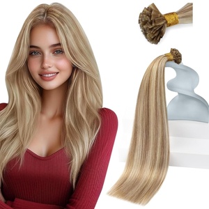 Sunny Hair Flat Tip Hair Extensions Light Brown with Blonde Keratin Human Hair Extensions 18inch Hair Extensions Real Human Hair Keratin Bonds 50g