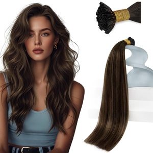 Sunny Hair K Tip Real Human Hair Extensions, Dark Brown with Medium Brown, Invisible Fusion, Provides Natural Fullness for Formal Occasions and Social Gatherings, 50g 14 Inch